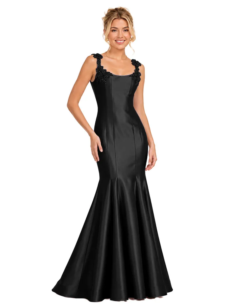 Chicsew Sexy Spaghetti Straps Floral Lace Appliqué Satin Unique Long Mermaid Bridesmaid Dresses sold by ChicSew product image thumbnail 4