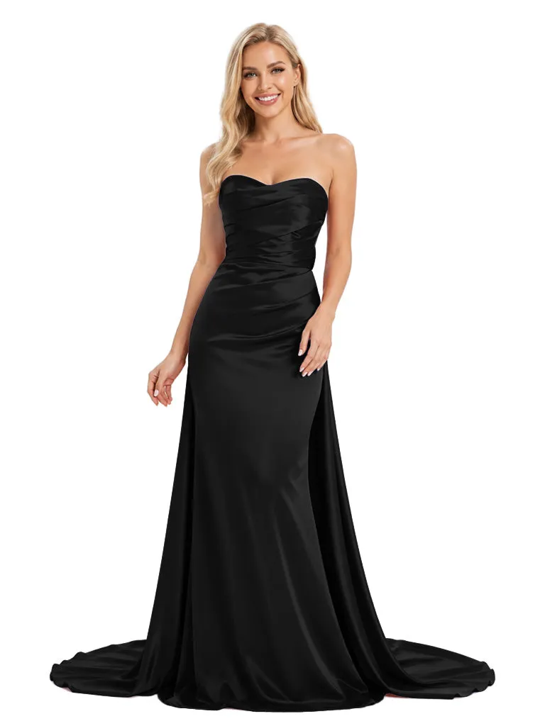 ChicSew Glamorous Strapless Soft Satin Maid Of Honor Dress With Ruched Bodice Mermaid Bridesmaid Gown sold by ChicSew product image thumbnail 4