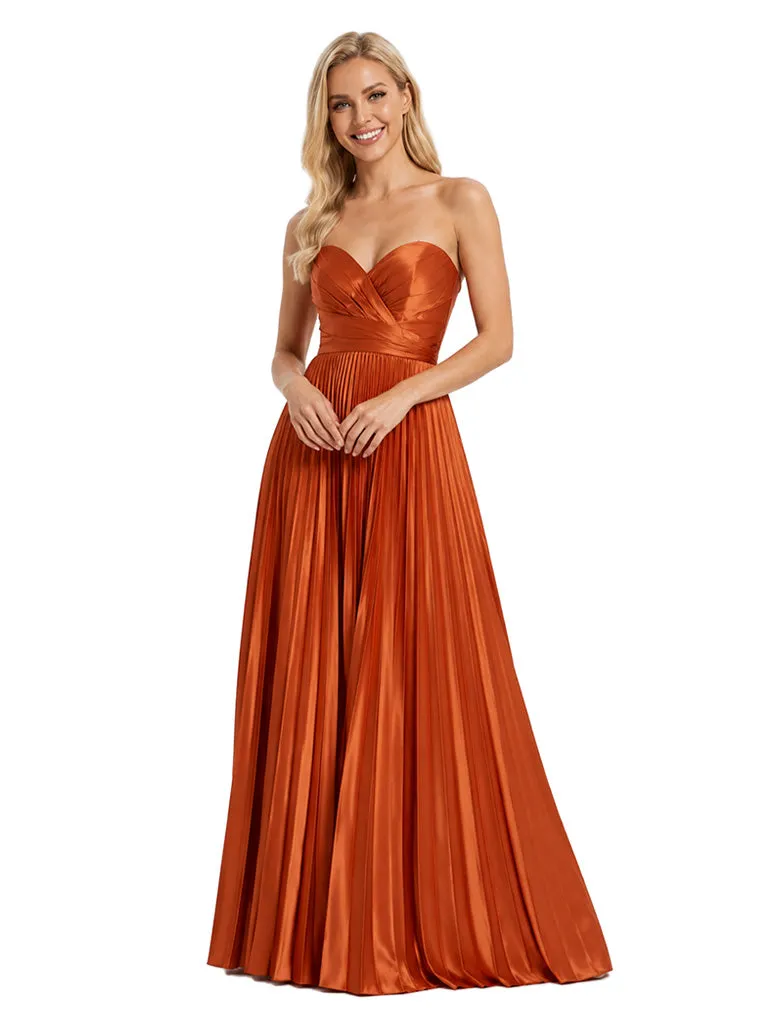 ChicSew Sweetheart Pleats Soft Satin A-Line Floor-Length Bridesmaid Dresses sold by ChicSew