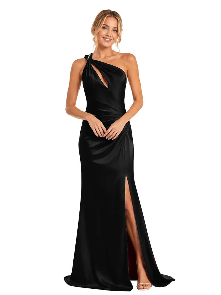 ChicSew One Shoulder Soft Satin Mermaid Side Slit Long Pretty Floor Length Bridesmaid Dress sold by ChicSew product image thumbnail 4