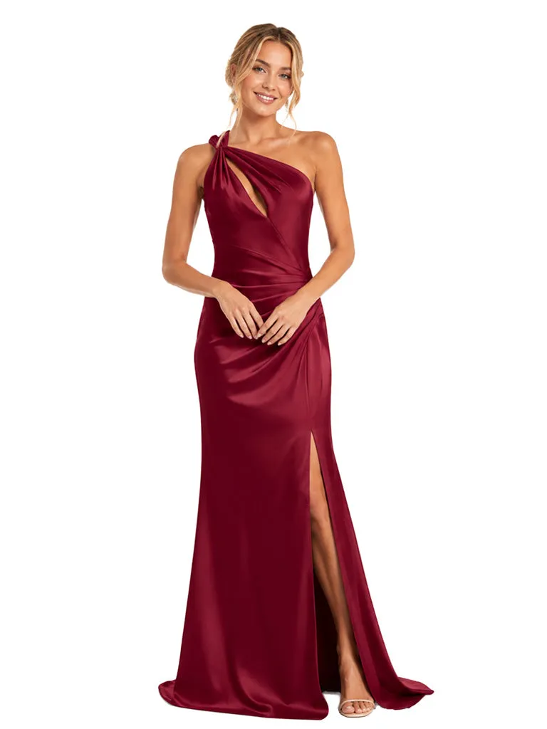ChicSew One Shoulder Soft Satin Mermaid Side Slit Long Pretty Floor Length Bridesmaid Dress sold by ChicSew