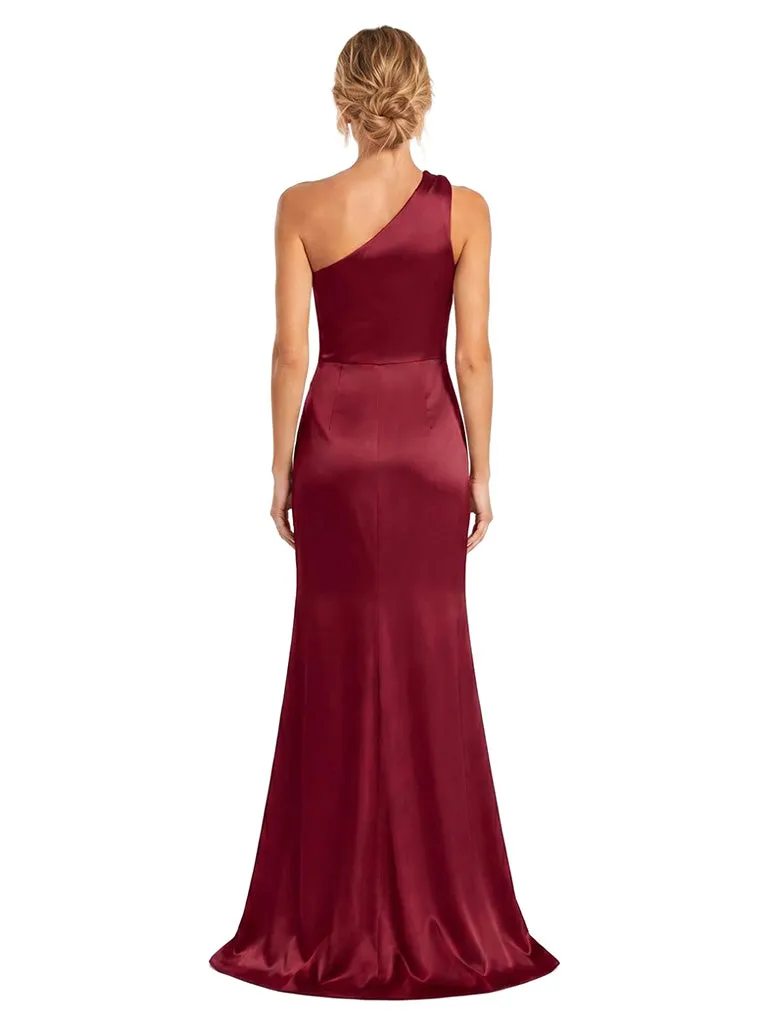 ChicSew One Shoulder Soft Satin Mermaid Side Slit Long Pretty Floor Length Bridesmaid Dress sold by ChicSew product image thumbnail 3