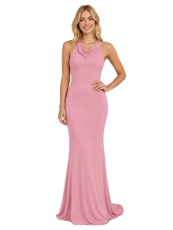 ChicSew Halter Sleeveless Open Back Jersey Mermaid Floor-Length Bridesmaid Dress For Wedding made by ChicSew