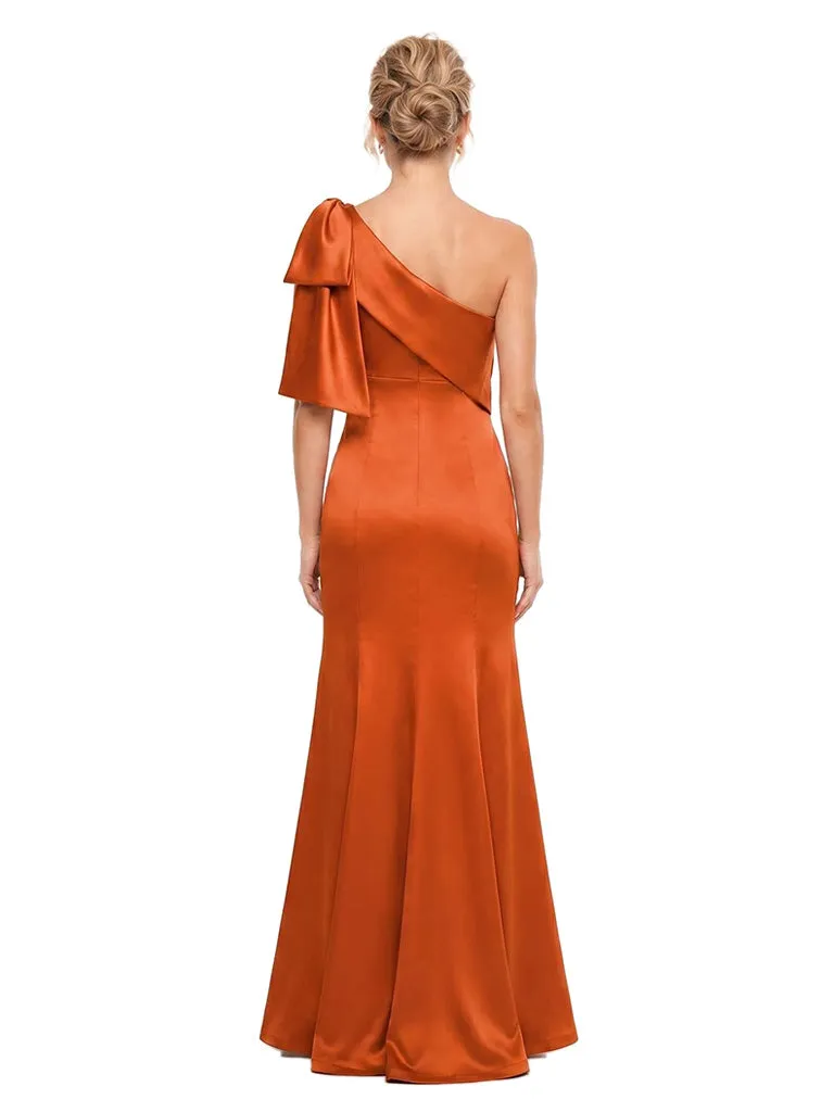 ChicSew One Shoulder Oversized Bow Accent Soft Satin Mermaid Long Pretty Flowy Fitted Floor Length Bridesmaid Dress For Romantic Wedding Bridal Parties sold by ChicSew product image thumbnail 3