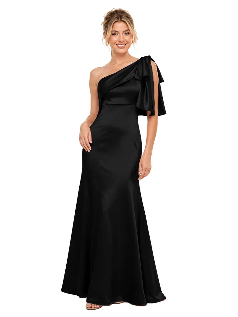 ChicSew One Shoulder Oversized Bow Accent Soft Satin Mermaid Long Pretty Flowy Fitted Floor Length Bridesmaid Dress For Romantic Wedding Bridal Parties sold by ChicSew product image thumbnail 4