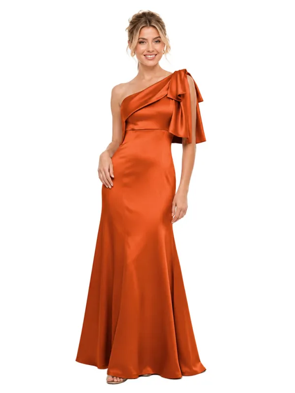 ChicSew One Shoulder Oversized Bow Accent Soft Satin Mermaid Long Pretty Flowy Fitted Floor Length Bridesmaid Dress For Romantic Wedding Bridal Parties made by ChicSew