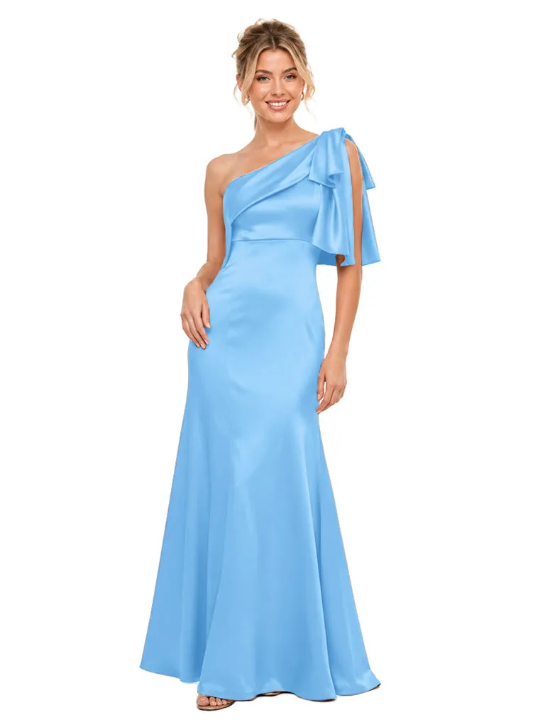 ChicSew One Shoulder Oversized Bow Accent Soft Satin Mermaid Long Pretty Flowy Fitted Floor Length Bridesmaid Dress For Romantic Wedding Bridal Parties sold by ChicSew product image thumbnail 5