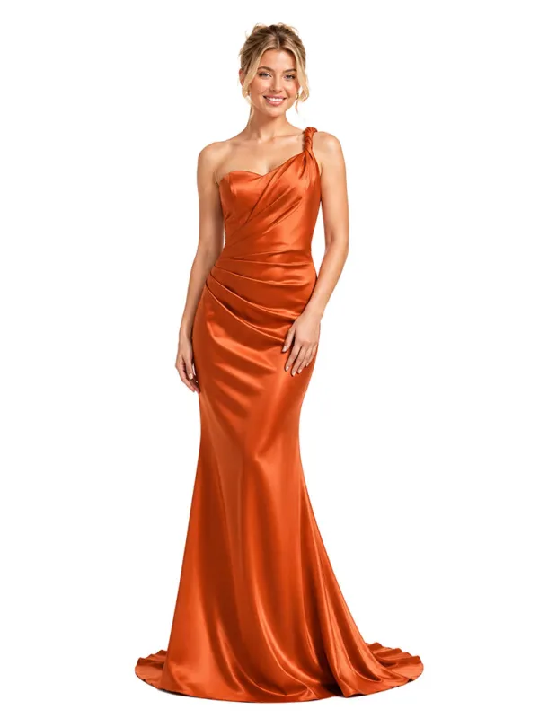 ChicSew One Shoulder Soft Satin Mermaid Long Pretty Floor Length Bridesmaid Dresses made by ChicSew
