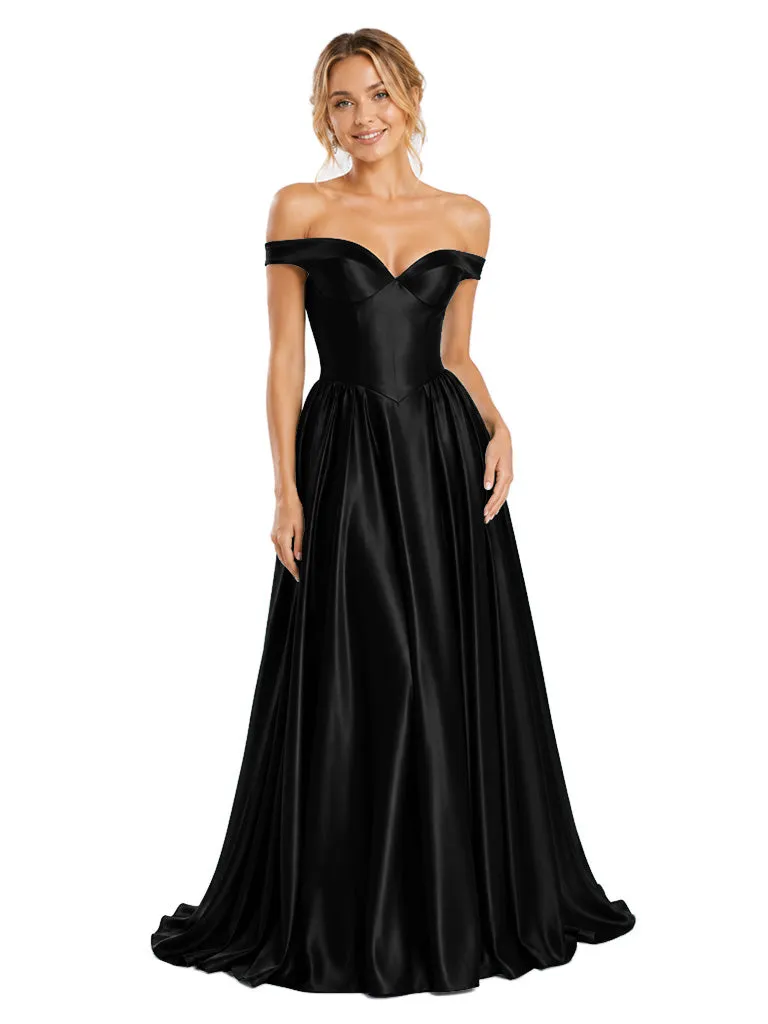 ChicSew Beautiful Off Shoulder Soft Satin A-Line Floor-Length Bridesmaid Dresses sold by ChicSew product image thumbnail 4