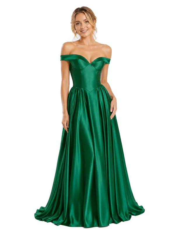 ChicSew Beautiful Off Shoulder Soft Satin A-Line Floor-Length Bridesmaid Dresses made by ChicSew