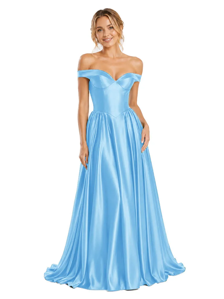 ChicSew Beautiful Off Shoulder Soft Satin A-Line Floor-Length Bridesmaid Dresses sold by ChicSew product image thumbnail 5