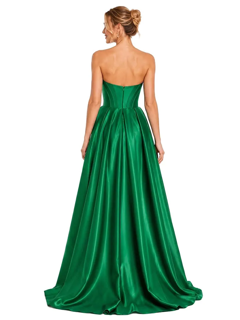 ChicSew Sexy Strapless Soft Satin Side Slit A-Line Floor-Length Bridesmaid Dress With Boning sold by ChicSew product image thumbnail 3