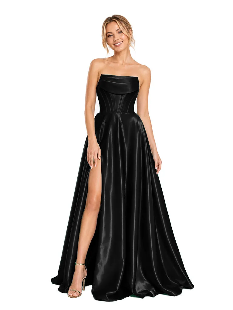 ChicSew Sexy Strapless Soft Satin Side Slit A-Line Floor-Length Bridesmaid Dress With Boning sold by ChicSew product image thumbnail 4