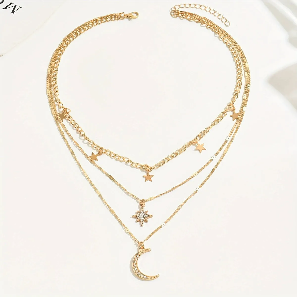 Star Moon Pendant Necklace with Diamonds Multi Layer Stacked Necklace sold by ChicSew product image thumbnail 4