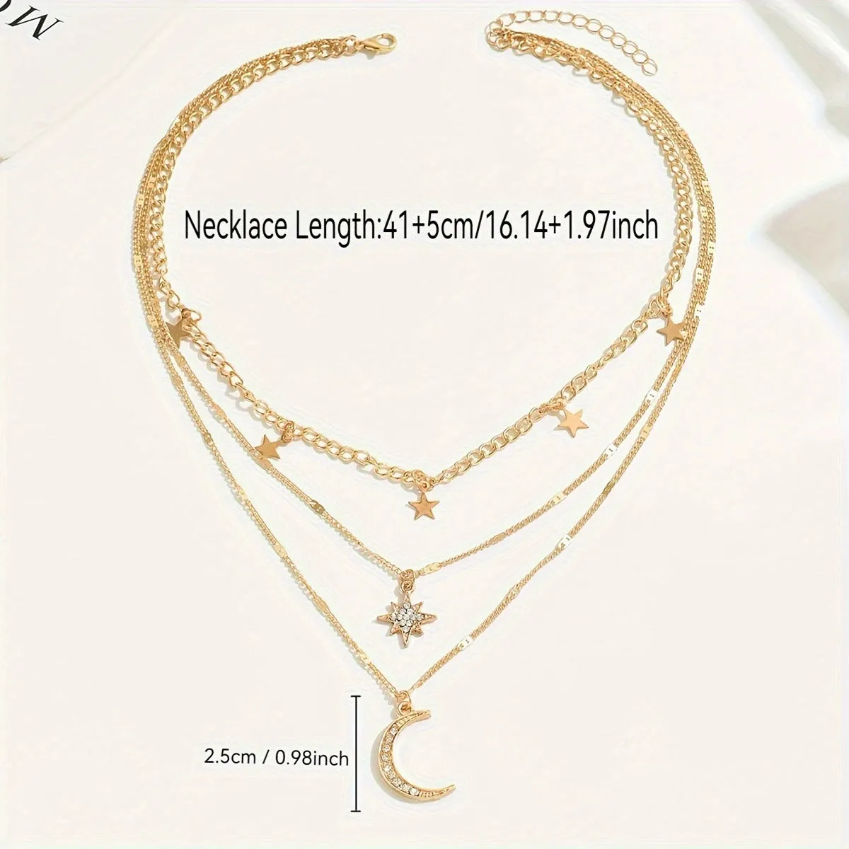 Star Moon Pendant Necklace with Diamonds Multi Layer Stacked Necklace sold by ChicSew product image thumbnail 3