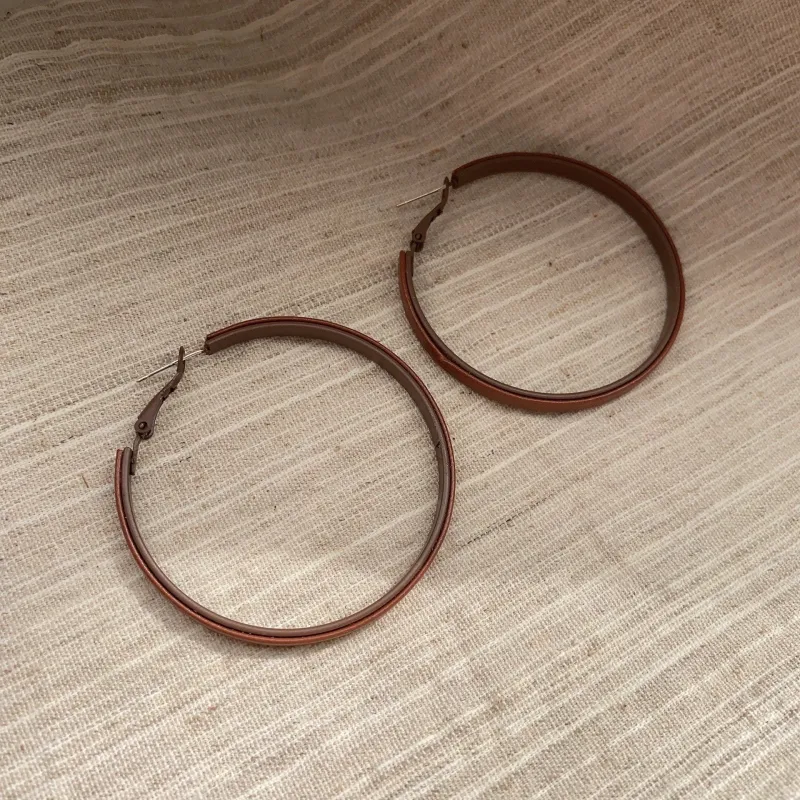 Classic Leather Metal Large Circle Earrings made by ChicSew