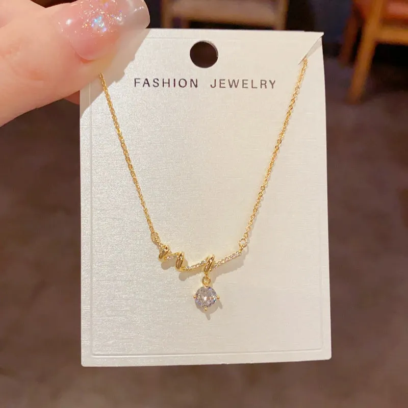 Sparkly Diamond Wave Necklace Luxurious Collarbone Chain sold by ChicSew product image thumbnail 3