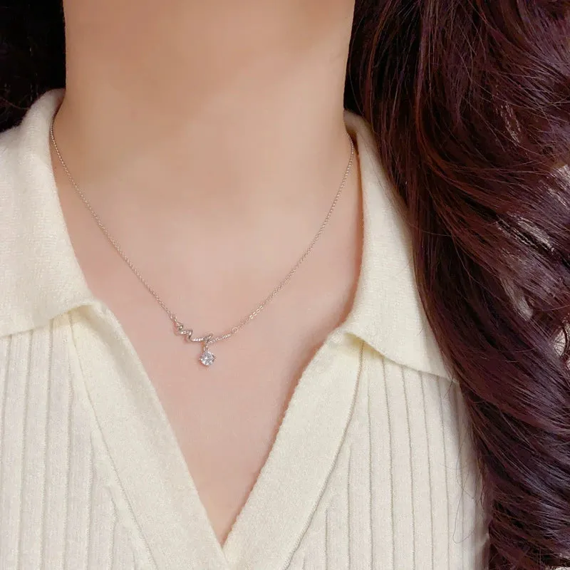 Sparkly Diamond Wave Necklace Luxurious Collarbone Chain sold by ChicSew product image thumbnail 2