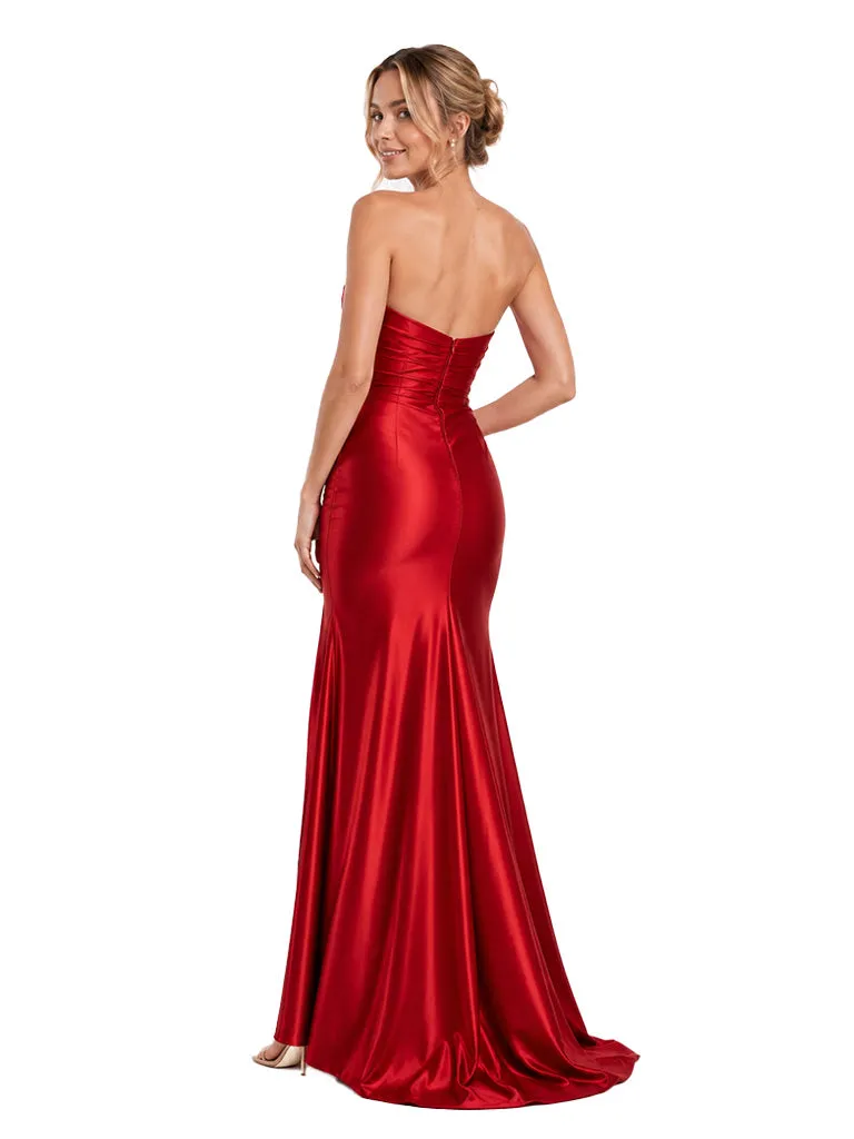 ChicSew Sexy Strapless Sweetheart Cutout Mermaid Satin Side Slit Ruched Maxi Bridesmaid Dress sold by ChicSew product image thumbnail 3