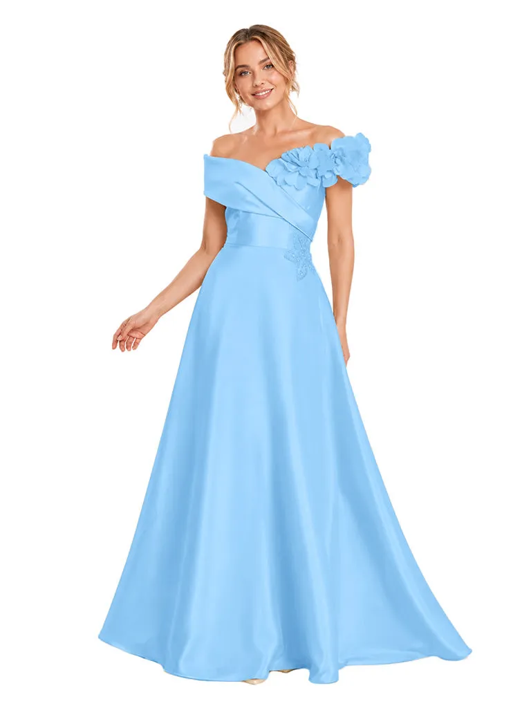 ChicSew Elegant Off Shoulder A-Line Floor-Length Satin Bridesmaid Dresses With Lace Appliques sold by ChicSew product image thumbnail 5
