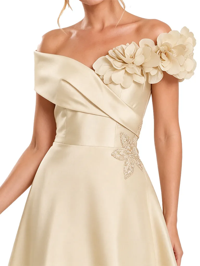 ChicSew Elegant Off Shoulder A-Line Floor-Length Satin Bridesmaid Dresses With Lace Appliques sold by ChicSew product image thumbnail 2