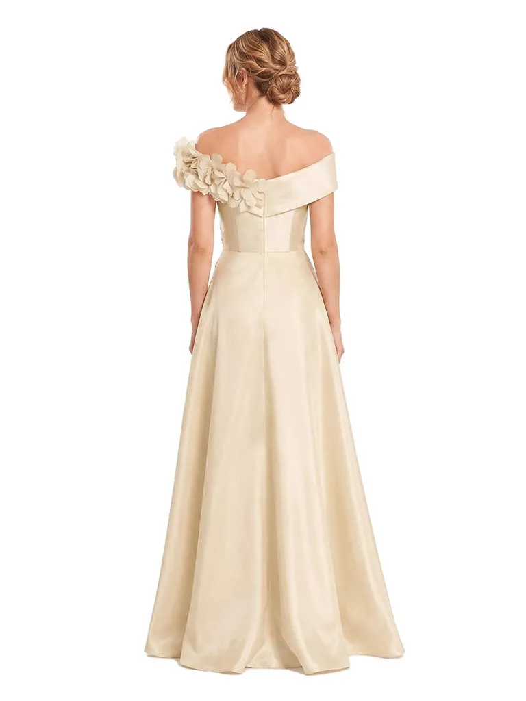 ChicSew Elegant Off Shoulder A-Line Floor-Length Satin Bridesmaid Dresses With Lace Appliques sold by ChicSew product image thumbnail 3