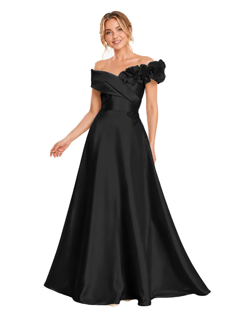 ChicSew Elegant Off Shoulder A-Line Floor-Length Satin Bridesmaid Dresses With Lace Appliques sold by ChicSew product image thumbnail 4