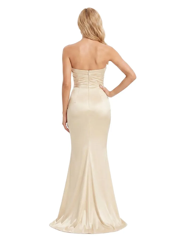 ChicSew Strapless Soft Satin Mermaid Ruched Floor Bridesmaid Dresses For Formal Occasions sold by ChicSew product image thumbnail 3