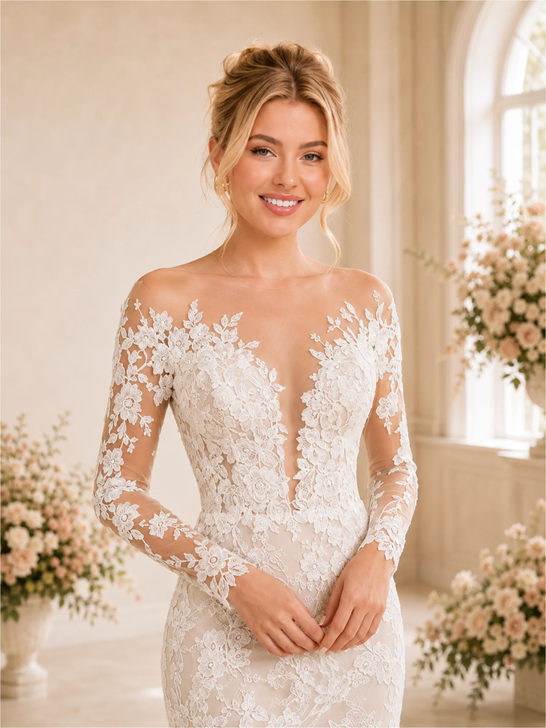 ChicSew Sexy Deep V-Neck Mermaid Lace Long Sleeves Wedding Dress Long Train sold by ChicSew product image thumbnail 2