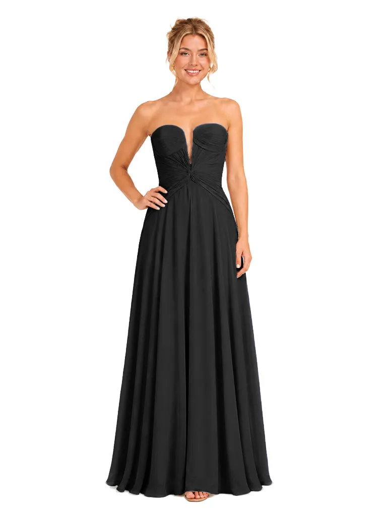 ChicSew Unique Strapless Plunging Sweetheart Chiffon A-Line Pleated Long Bridesmaid Dresses sold by ChicSew product image thumbnail 5