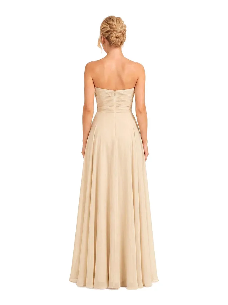 ChicSew Unique Strapless Plunging Sweetheart Chiffon A-Line Pleated Long Bridesmaid Dresses sold by ChicSew product image thumbnail 3