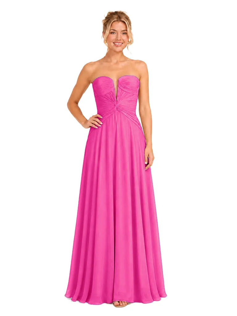ChicSew Unique Strapless Plunging Sweetheart Chiffon A-Line Pleated Long Bridesmaid Dresses sold by ChicSew product image thumbnail 4