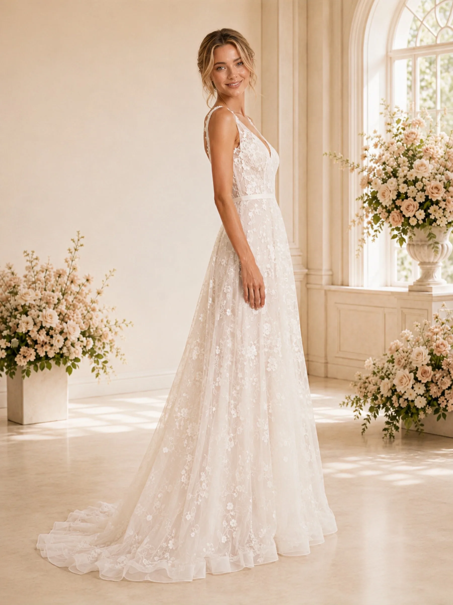 ChicSew Sexy Deep V-Back A-line Spaghetti Straps V-Neck Long Wedding Dresses Online sold by ChicSew product image thumbnail 3