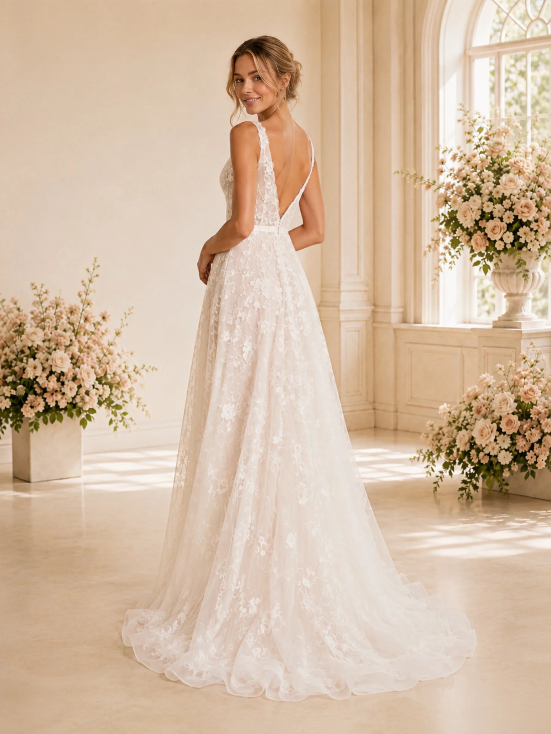ChicSew Sexy Deep V-Back A-line Spaghetti Straps V-Neck Long Wedding Dresses Online sold by ChicSew product image thumbnail 4