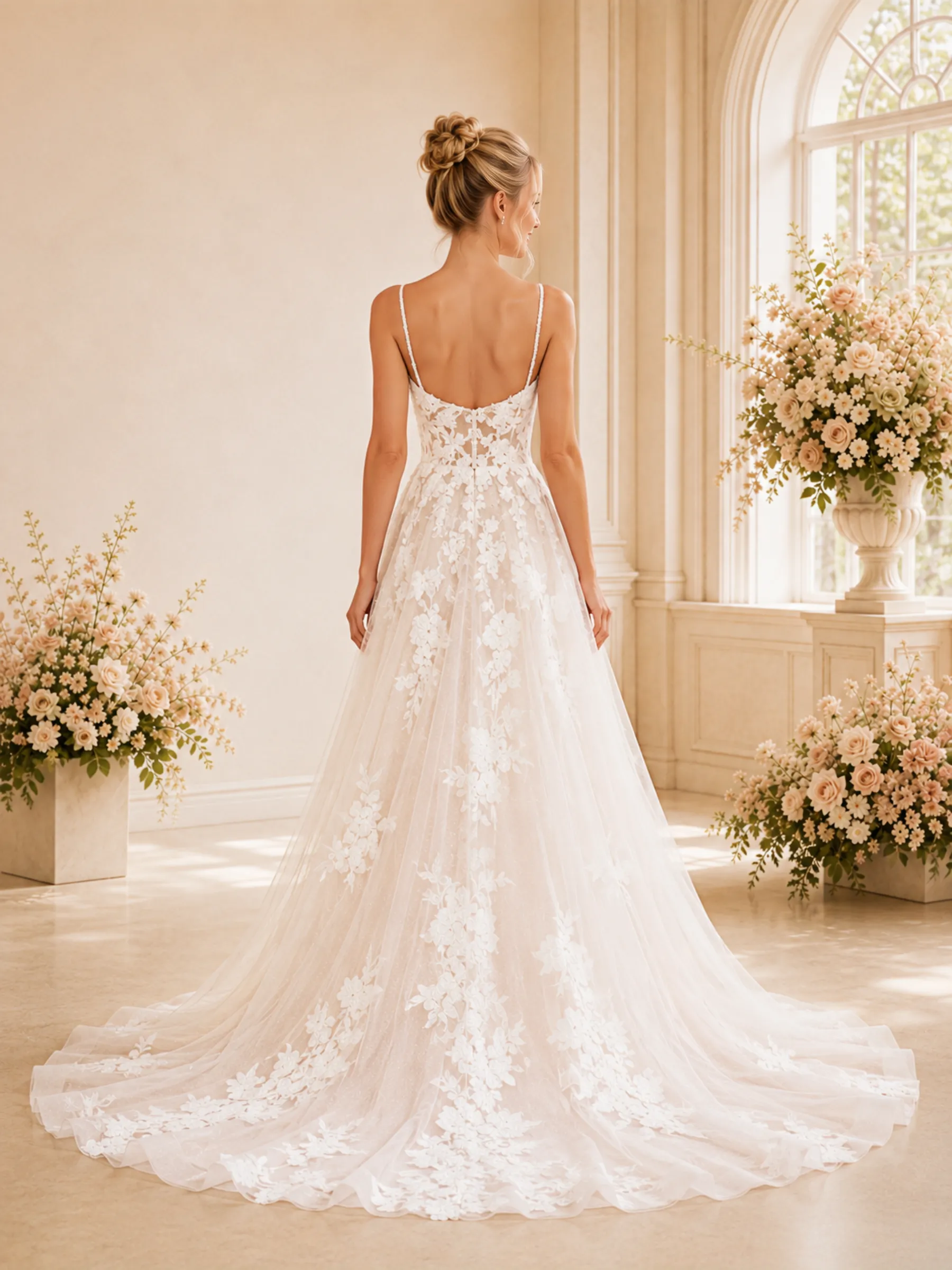 ChicSew Beautiful A-line Spaghetti Straps V-Neck Long Lace Appliques Wedding Dresses Online sold by ChicSew product image thumbnail 4