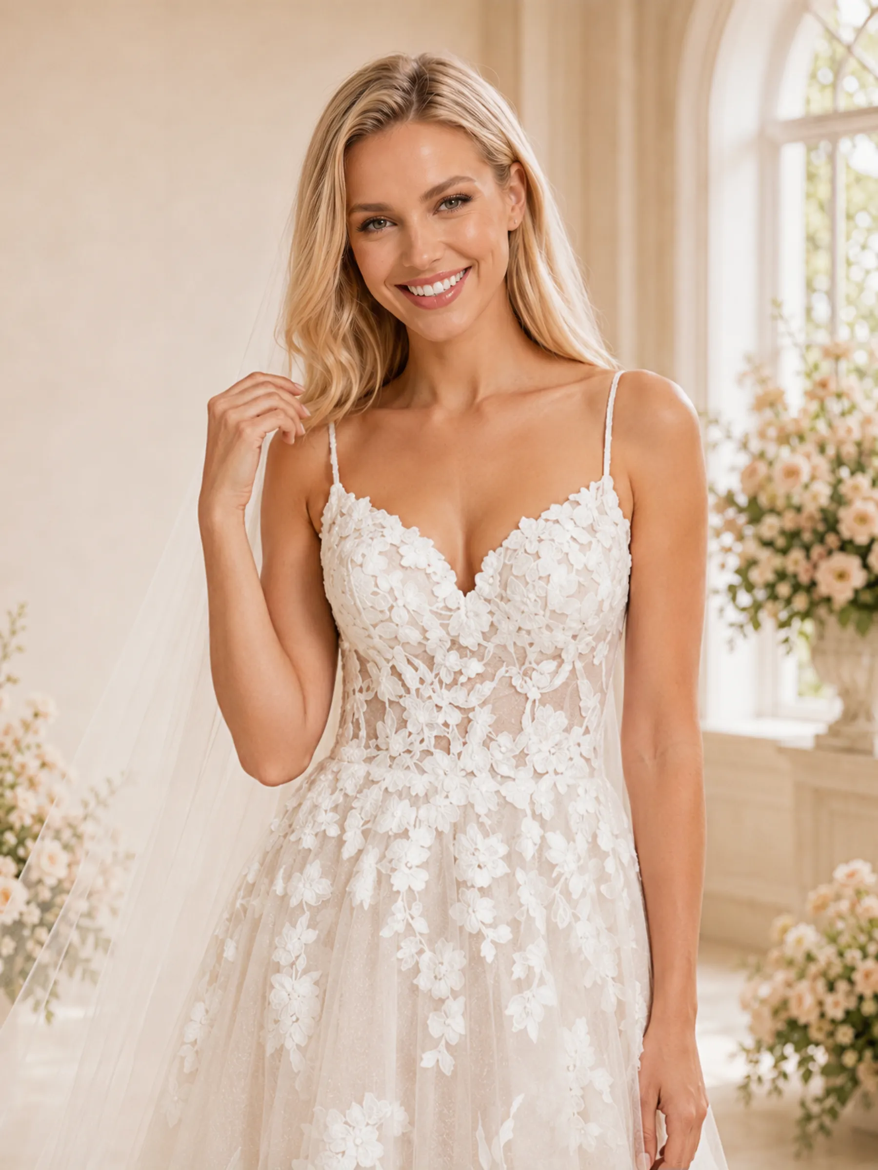 ChicSew Beautiful A-line Spaghetti Straps V-Neck Long Lace Appliques Wedding Dresses Online sold by ChicSew product image thumbnail 2