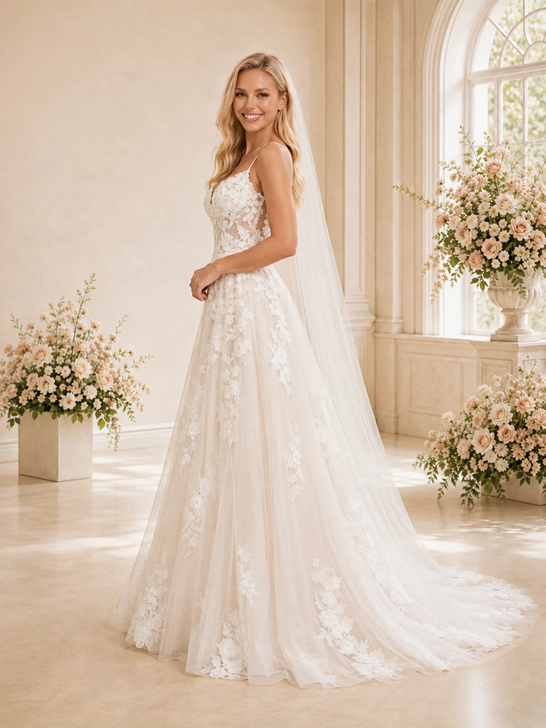 ChicSew Beautiful A-line Spaghetti Straps V-Neck Long Lace Appliques Wedding Dresses Online sold by ChicSew product image thumbnail 3
