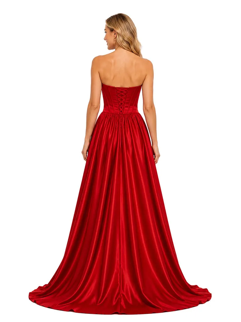 ChicSew Glamorous Strapless Sweetheart Boning Bridal Party Soft Satin Floor-Length Rhinestone A-Line Bridesmaid Gown sold by ChicSew product image thumbnail 3