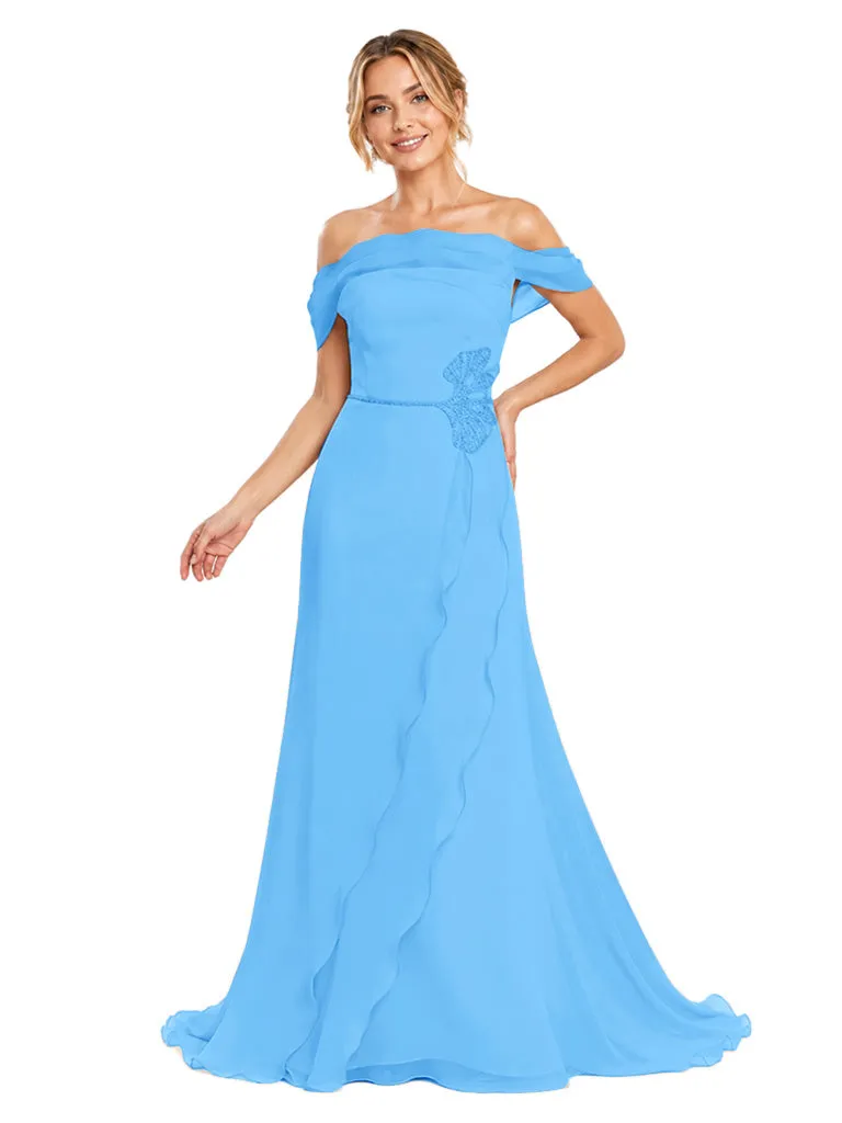 Chicsew Off Shoulder Sleeveless Chiffon A-Line Long Bridesmaid Dresses With Lace Appliques sold by ChicSew product image thumbnail 5