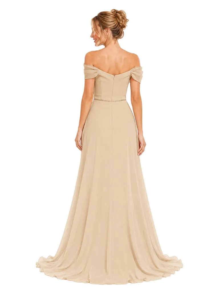 Chicsew Off Shoulder Sleeveless Chiffon A-Line Long Bridesmaid Dresses With Lace Appliques sold by ChicSew product image thumbnail 3