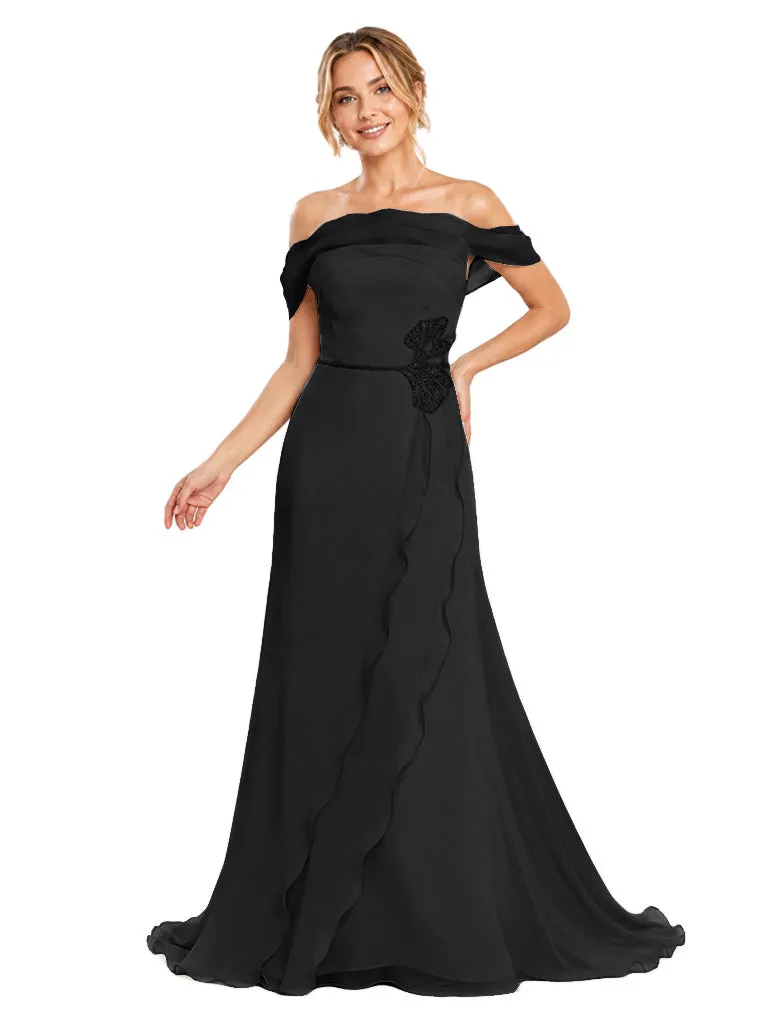Chicsew Off Shoulder Sleeveless Chiffon A-Line Long Bridesmaid Dresses With Lace Appliques sold by ChicSew product image thumbnail 4