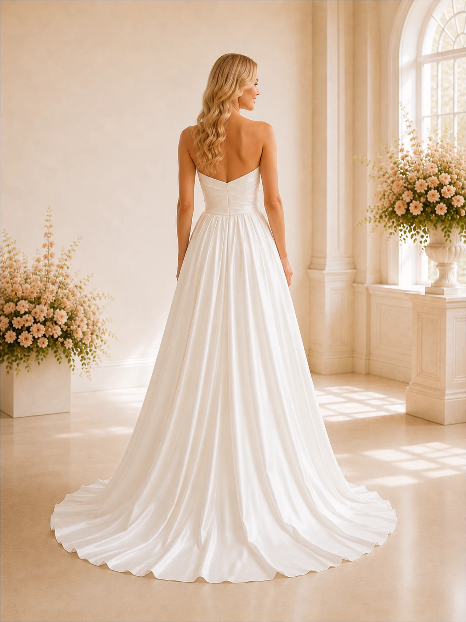 ChicSew Elegant Sweetheart A-line Ruched Satin Maxi Wedding Dresses With Slit sold by ChicSew product image thumbnail 4