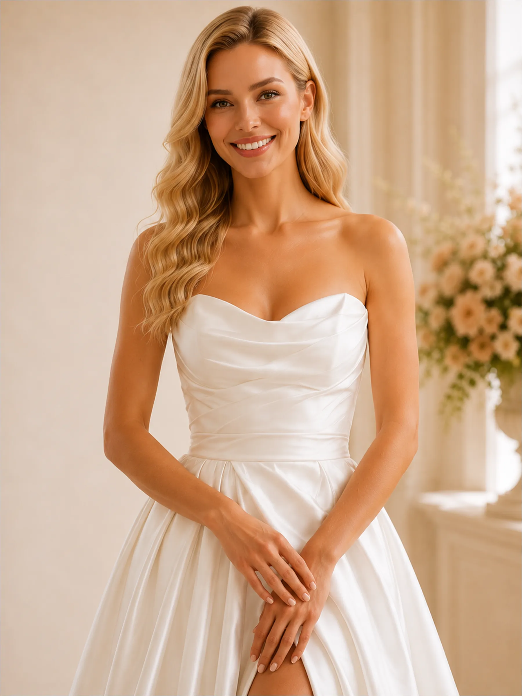 ChicSew Elegant Sweetheart A-line Ruched Satin Maxi Wedding Dresses With Slit sold by ChicSew product image thumbnail 2