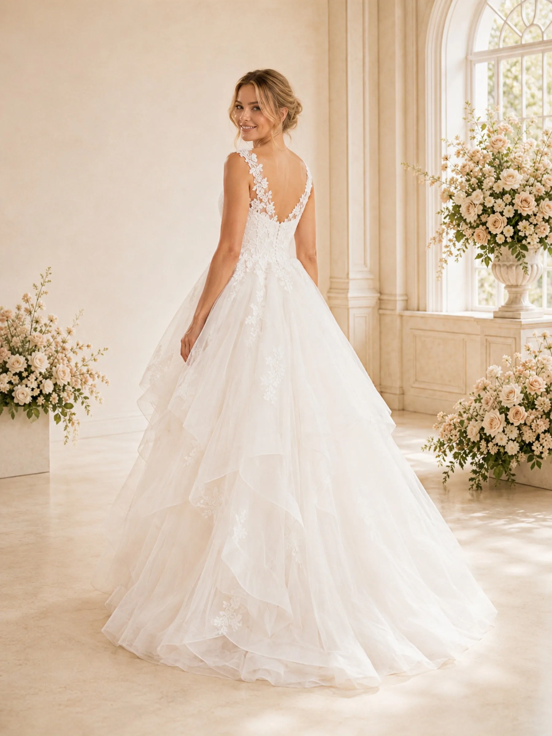 ChicSew Spaghetti Straps V-Neck A-Line High-Low Lace Tulle Wedding Dresses sold by ChicSew product image thumbnail 4