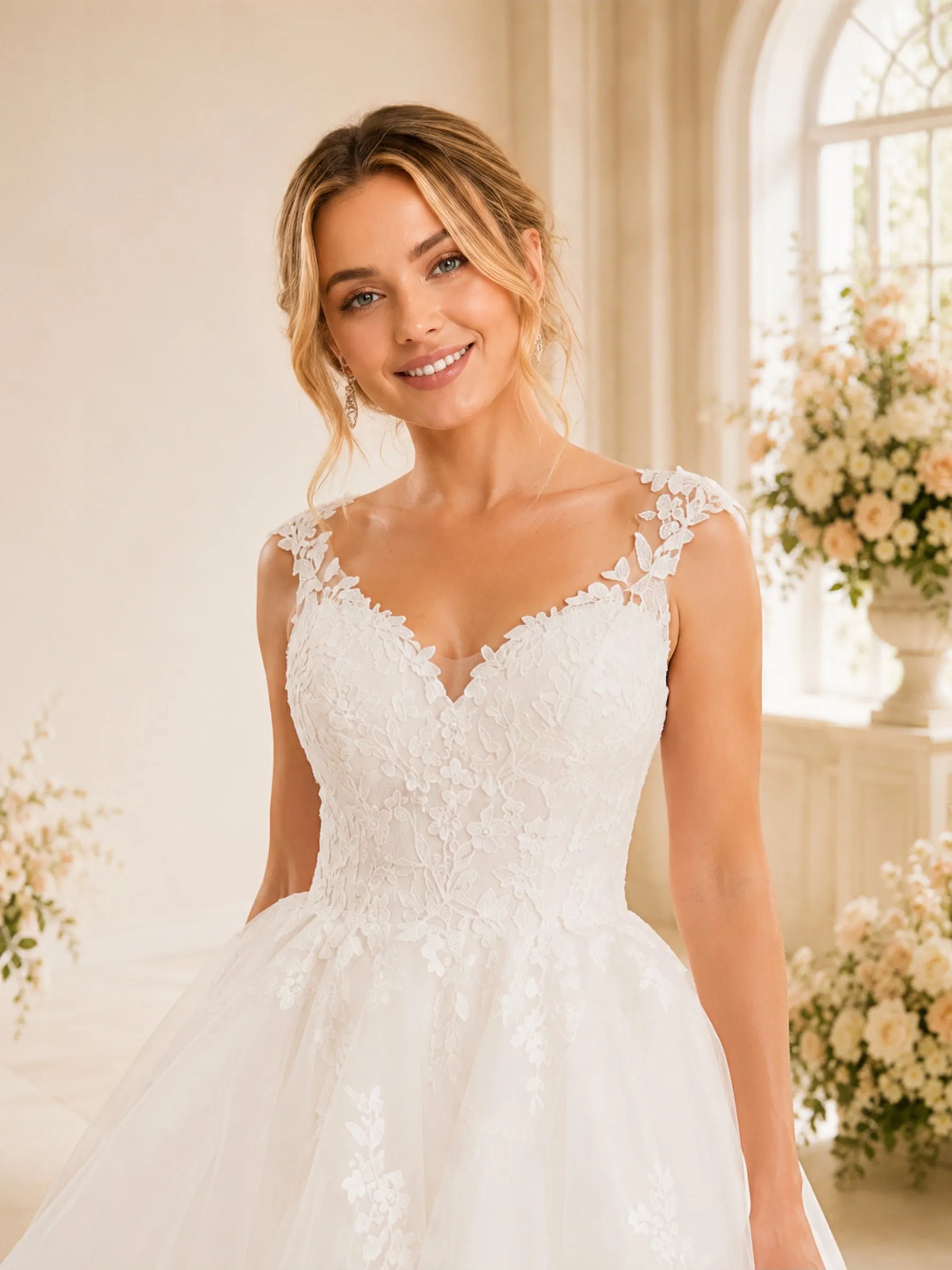 ChicSew Spaghetti Straps V-Neck A-Line High-Low Lace Tulle Wedding Dresses sold by ChicSew product image thumbnail 2