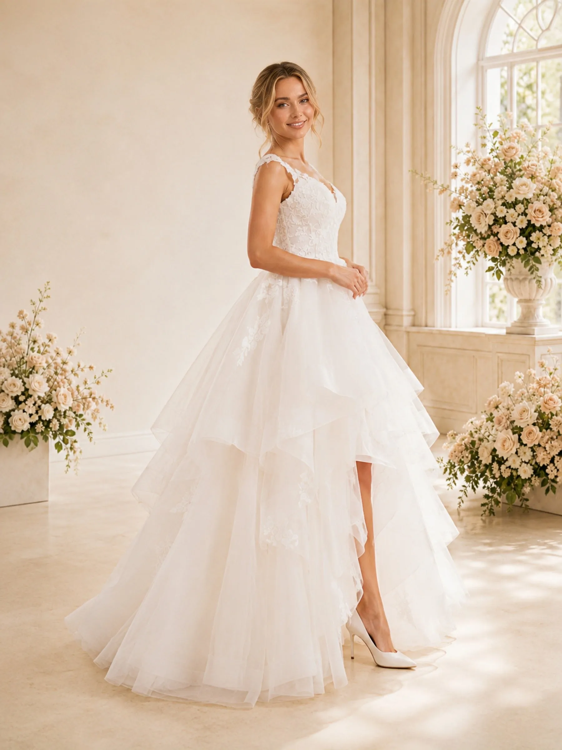 ChicSew Spaghetti Straps V-Neck A-Line High-Low Lace Tulle Wedding Dresses sold by ChicSew product image thumbnail 3