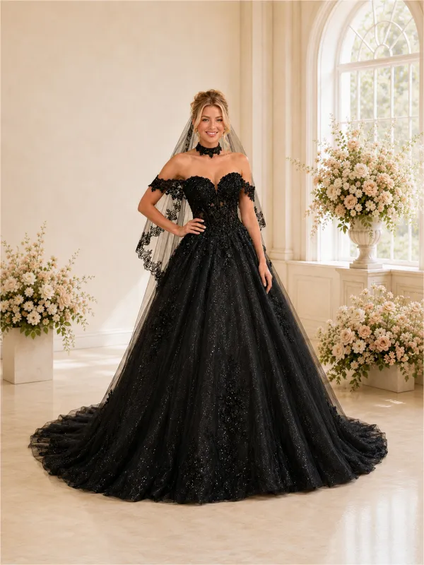 ChicSew Elegant A-line Off The Shoulder Boning Glitter Tulle Long Wedding Dresses made by ChicSew