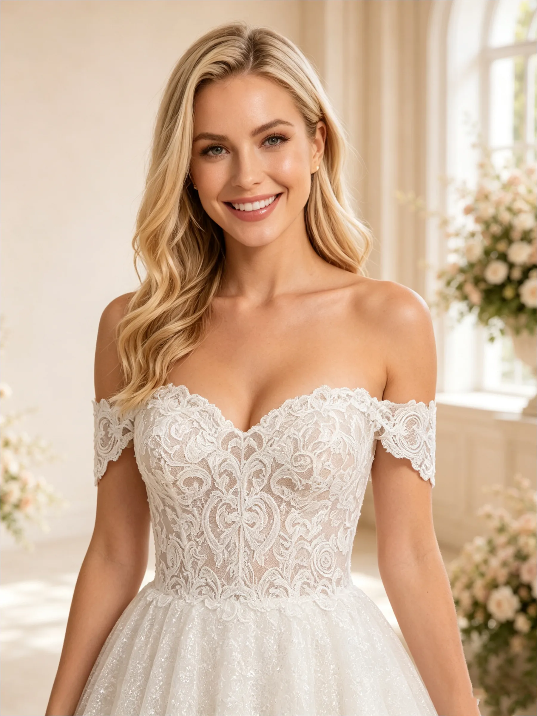 ChicSew Elegant Off The Shoulder A-Line Midi Lace Tulle Wedding Dresses sold by ChicSew product image thumbnail 2