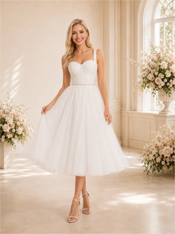 ChicSew A-line Sweetheart Boning Midi Lace Tulle Short Wedding Dresses Online made by ChicSew