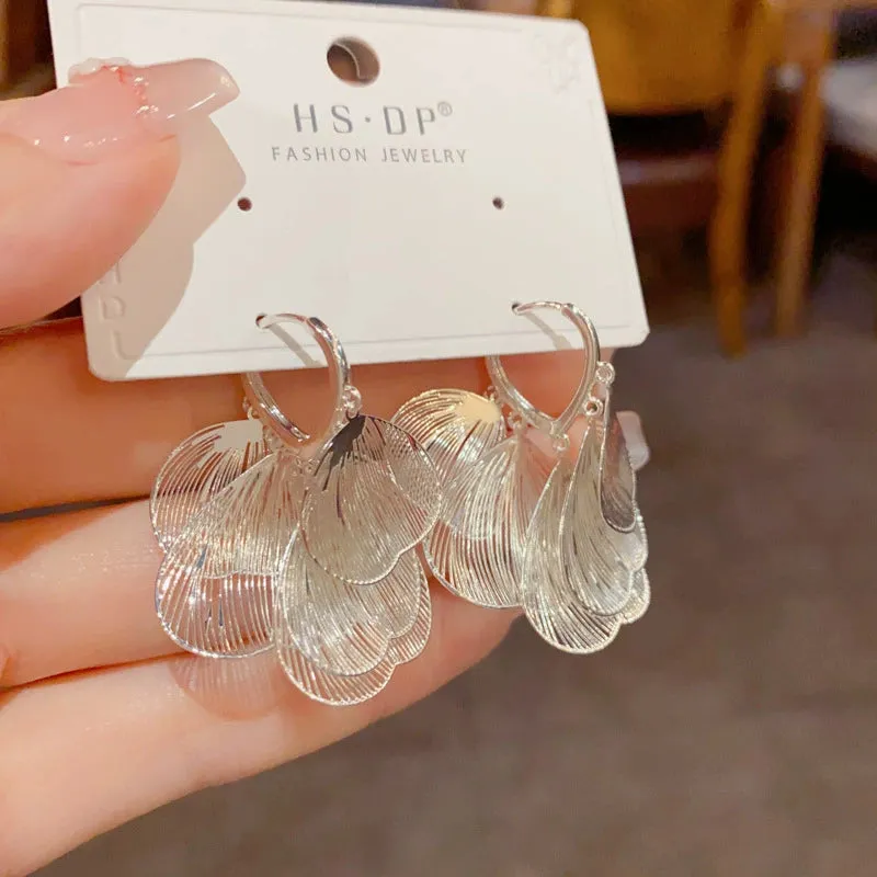 Retro Exaggerated Metal Silver Hollow Ginkgo Leaf Earrings made by ChicSew